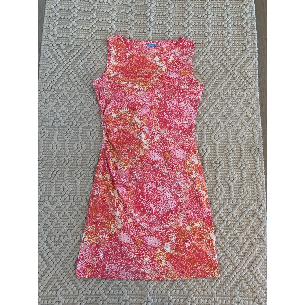 J McLaughlin Pink Orange Sage Boatneck Sleeveless Dress Size Medium